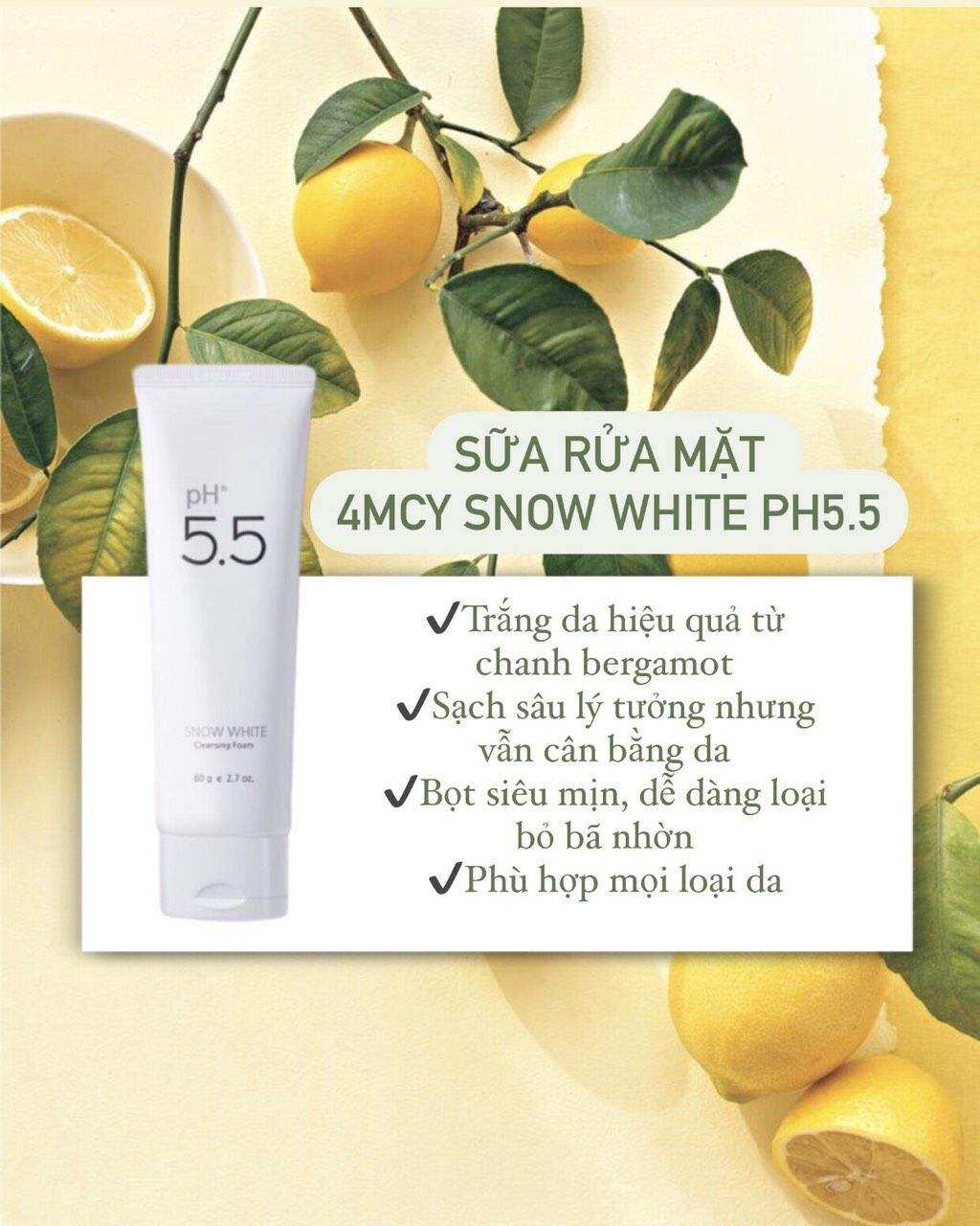 ❤ Sữa rửa mặt SẠCH SÂU, KHÔNG KHÔ DA, TRẮNG DA Snow White pH 5.5 4MCY Lanci Hàn Quốc❤