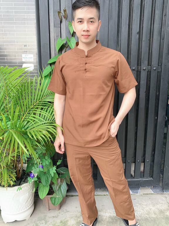 Đồ lam đi chùa nam ngắn tay 3 nút