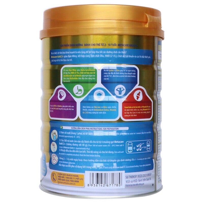 Sữa bột metacare gold số 2+ 900g - date mới, mẫu mới