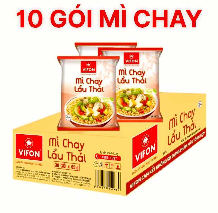 Combo 10 Gói Mỳ Chay Lẩu Thái Vifon 65g Gói