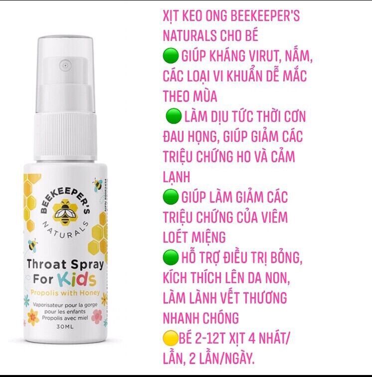 [Bill Canada] Xịt keo ong cho bé Beekeepers Natural For Kid 30ml