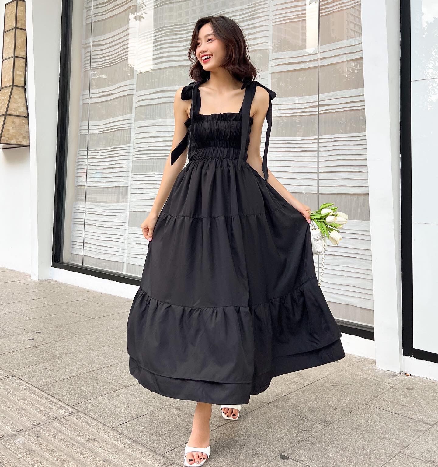 [Nhập mã LAZFASHION34-giảm 15% tối đa 99k/600k]SAP-Đầm phồng cột dây nơ dài