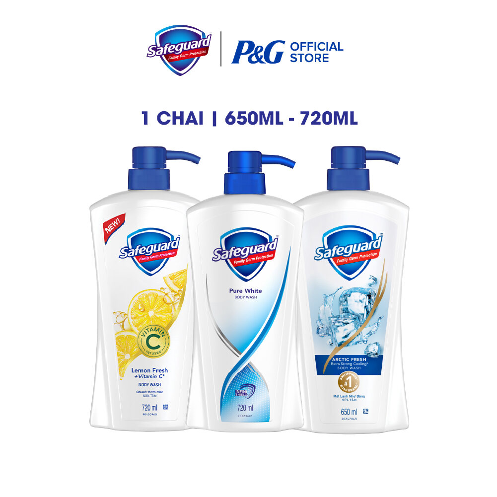 Sữa Tắm SAFEGUARD Diệt Vi Khuẩn Trắng Tinh Khiết/ Hồng Hoa vs Lô Hội/ Mát Lạnh Như Băng Chai 720ML