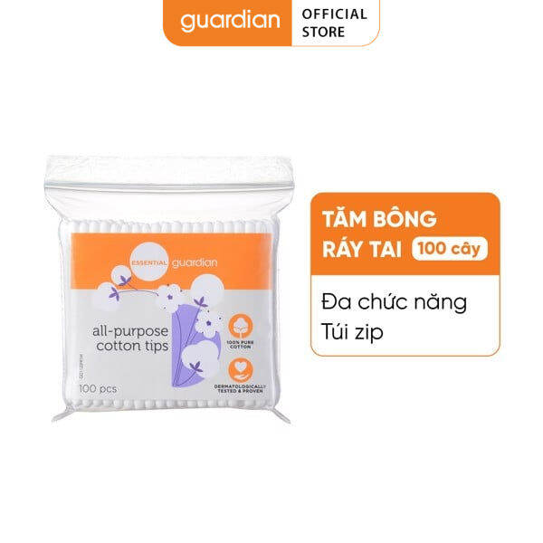 Tăm Bông Ráy Tai Đa Năng Guardian All Purpose Cotton Tips Túi Zip 100 Cây
