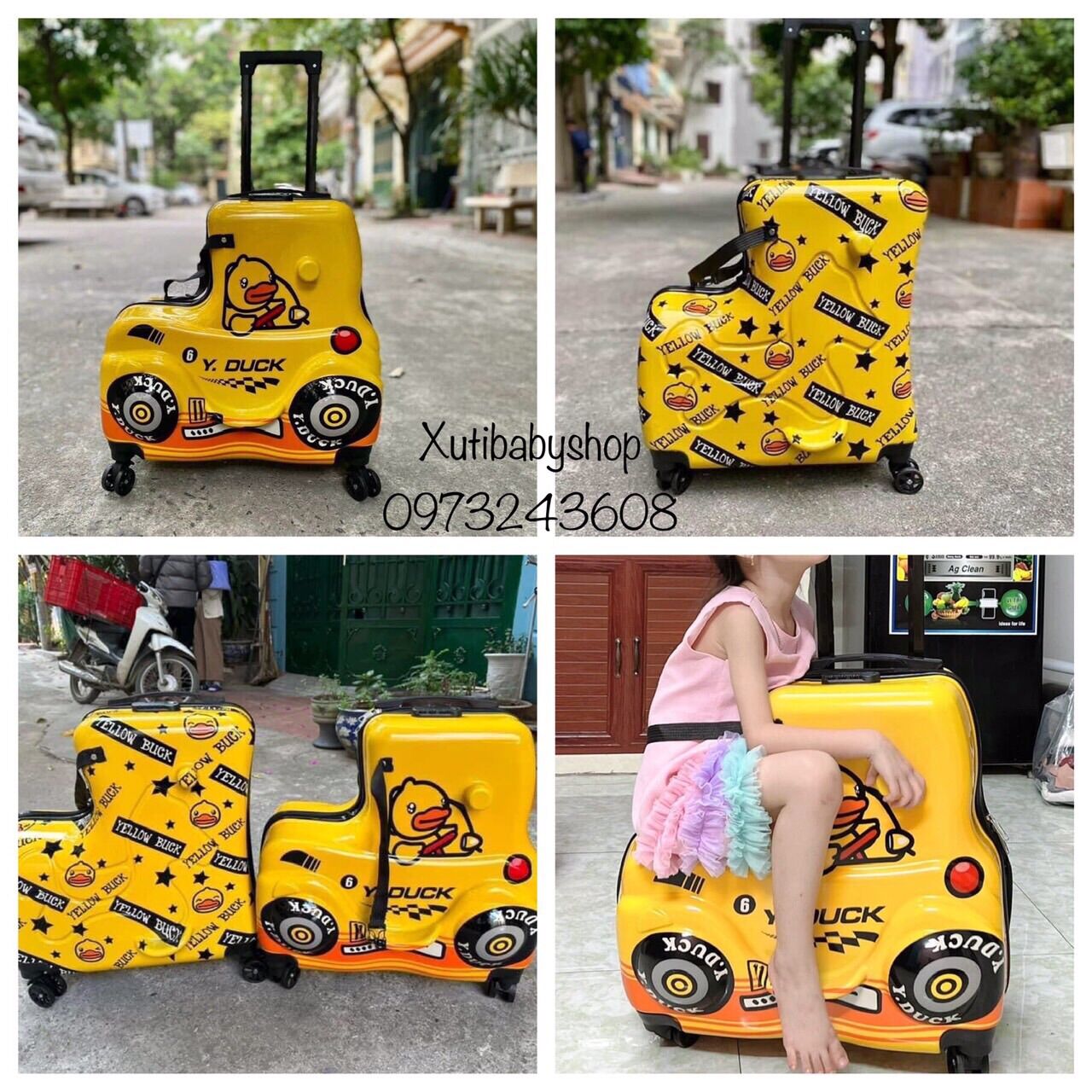 Vali Yellow Duck, Y. Duck cho bé ngồi, size 22 tiện dụng, vali con vịt vàng. vali B duck