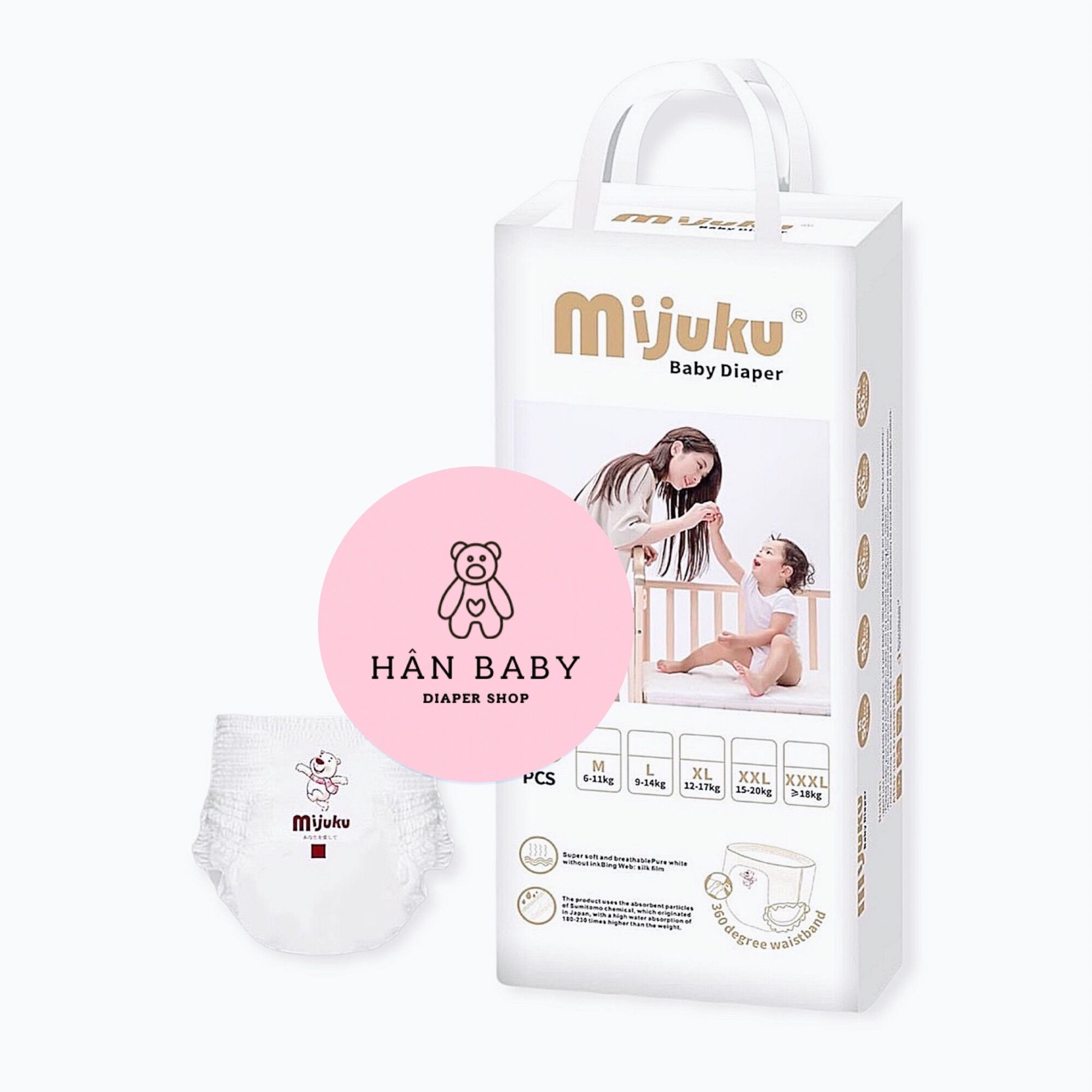 50 miếng tã quần mijuku cho bé m/l/xl/xxl/xxxl