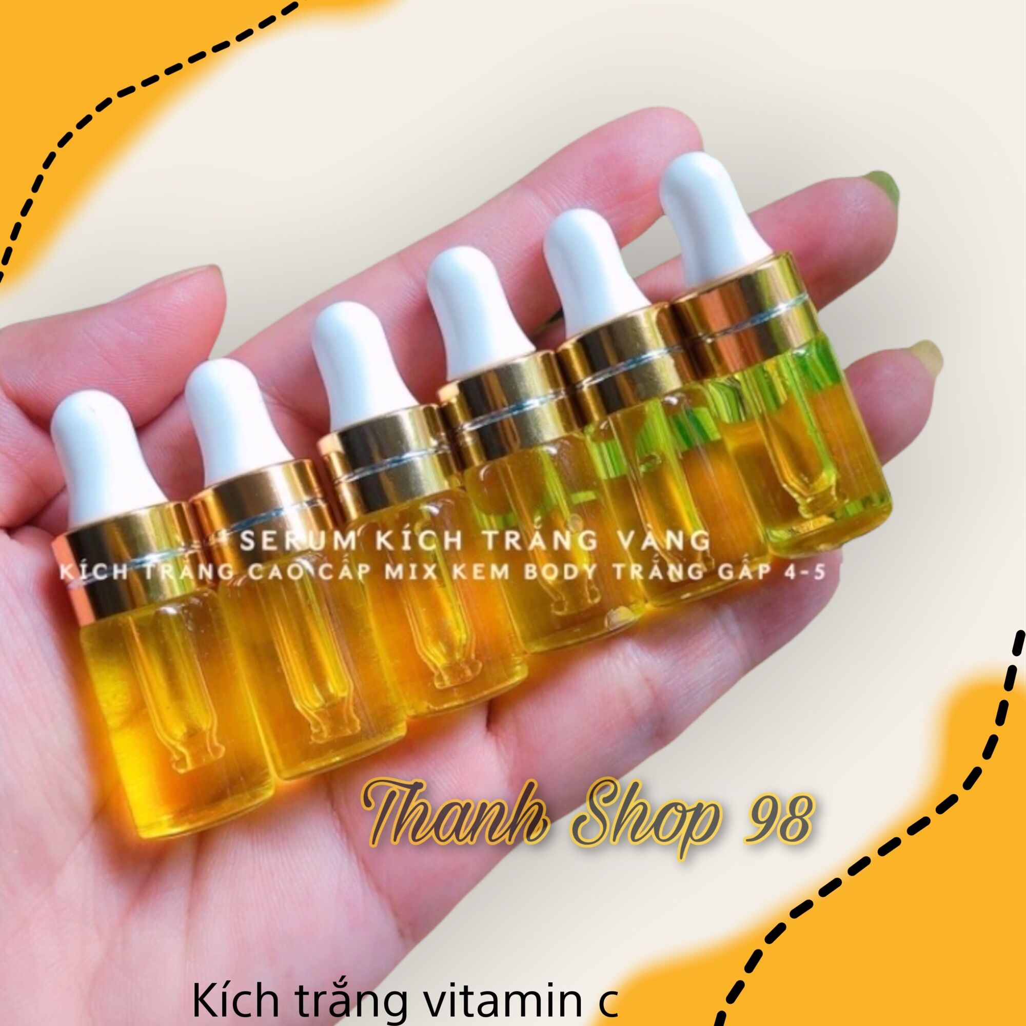 Lẻ chai vitamin c kích trắng mạnh màu vàng pha kem 3ml