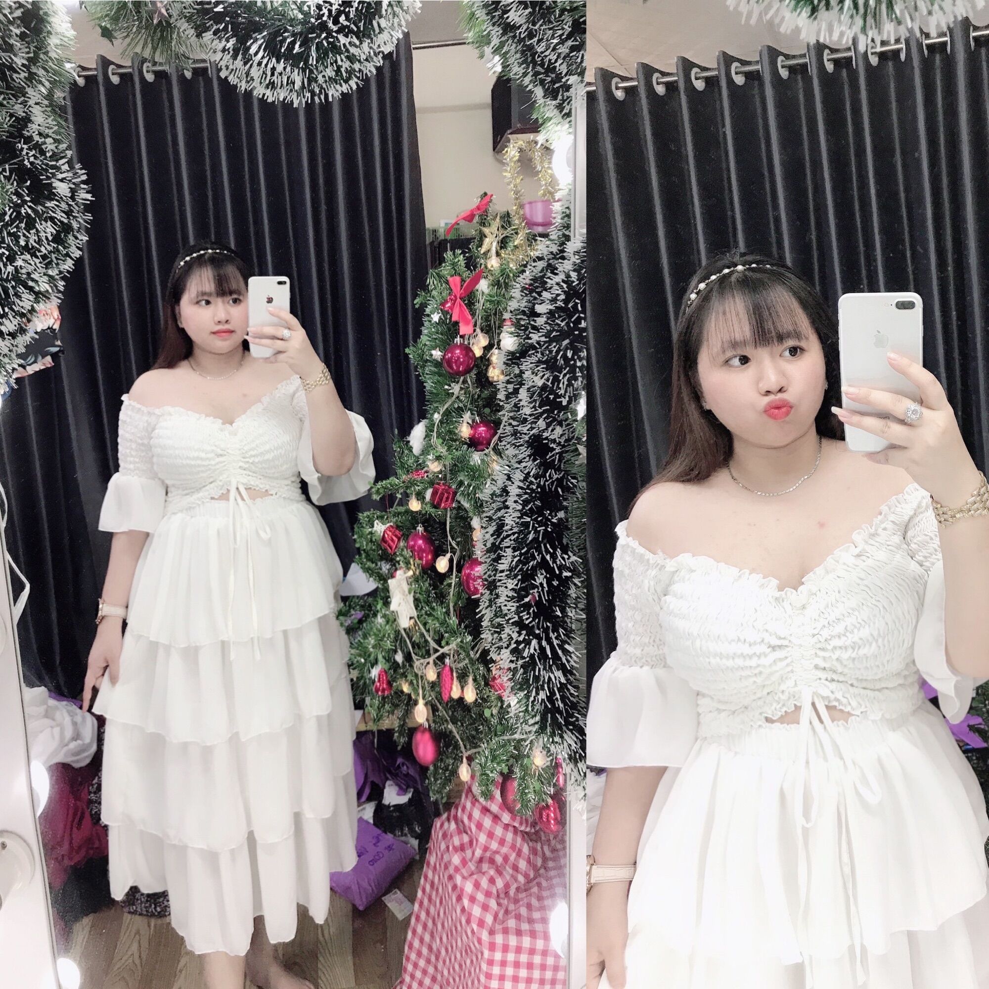 [Bigsize 65-95kg] Set áo rút chân váy 4 tầng