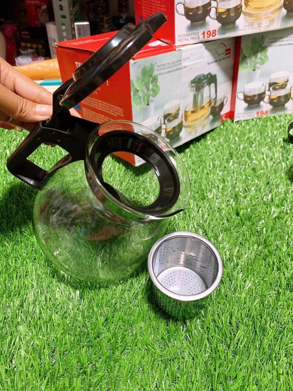 Bộ bình lọc trà thủy tinh kèm 4 ly