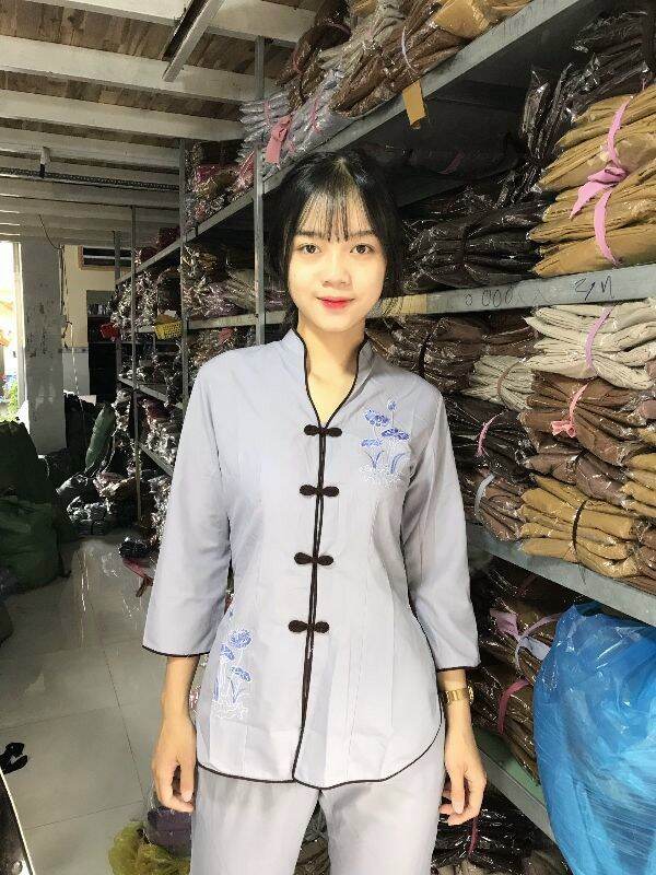 Đồ lam đi chùa nữ. sẩm thêu kate