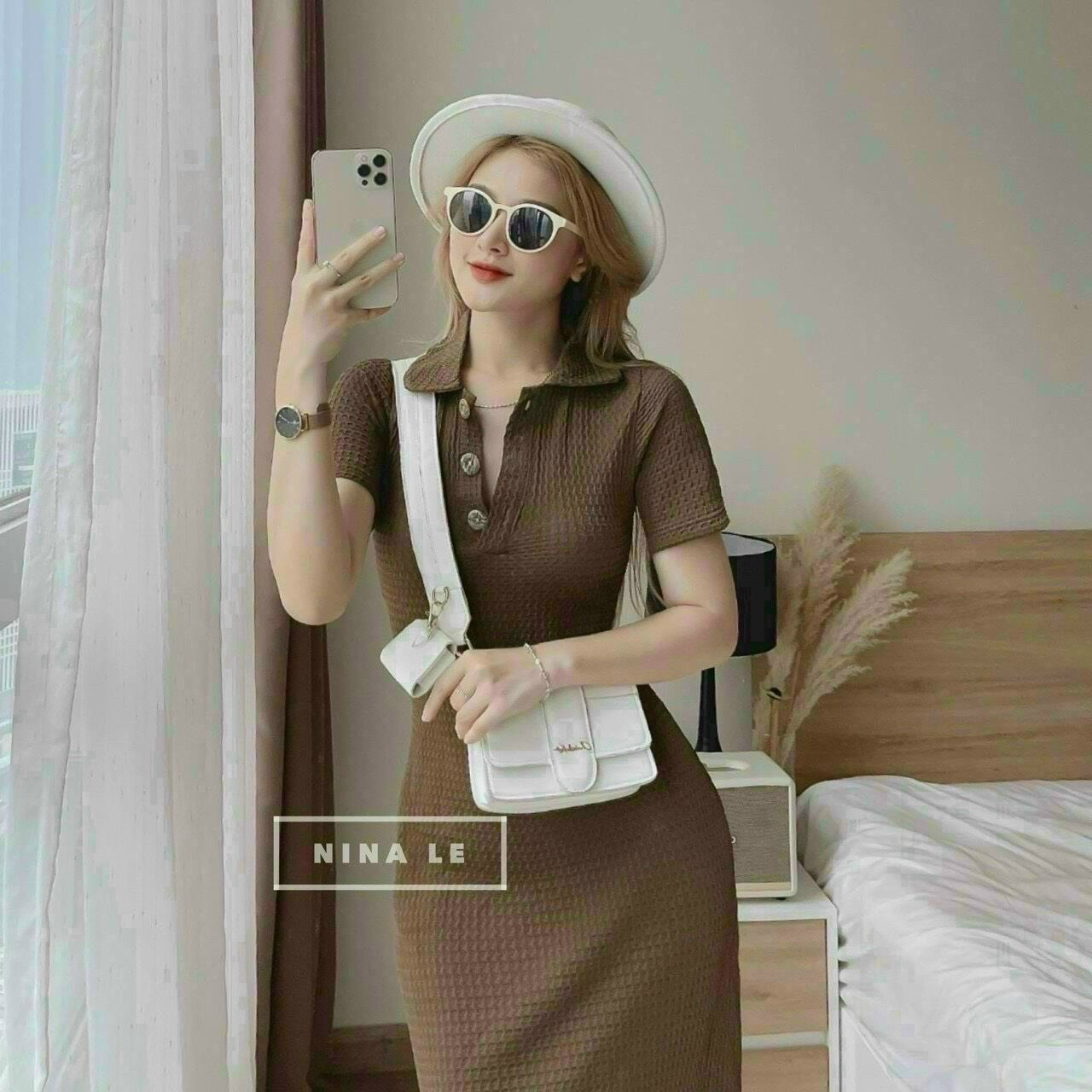 Đầm Body cổ trụ nữ . chất thun xốp nhật mềm mịn mát, Freesize dưới 58kg