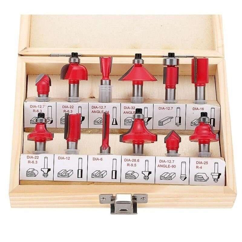 Mũi phay gỗ bộ 12 món cốt lớn 12.7mm, mũi router mũi soi gỗ 12 món