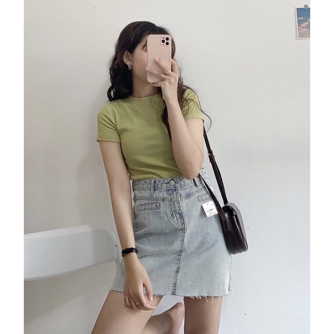 Áo thun nữ trơn ôm body cổ tròn siêu xinh