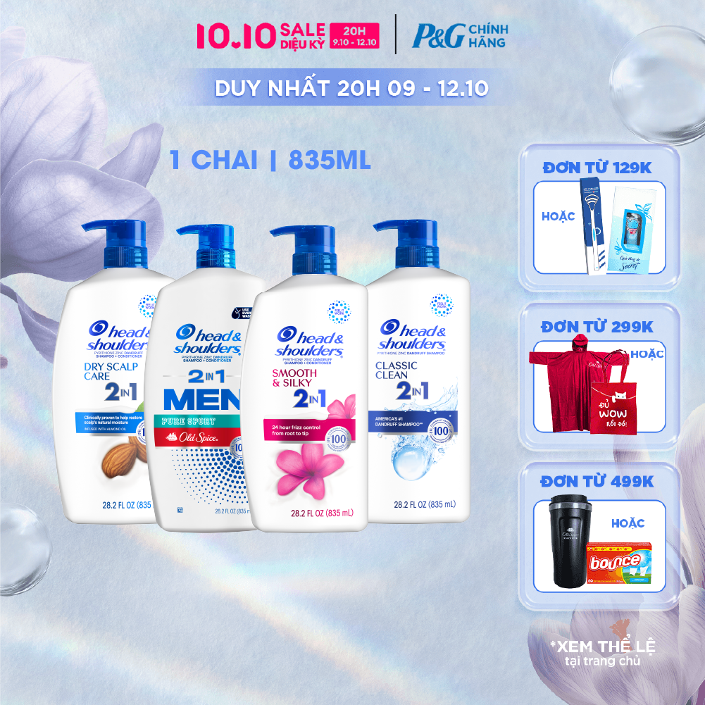 [Voucher 12%] Dầu Gội Xả HEAD & SHOULDERS Nhập Khẩu Mỹ Sạch Gàu 2IN1 Hương Smooth & Silky/ Old Spice Pure Sport/ Classic Clean/ Dry Scalp Care Chai 835ML