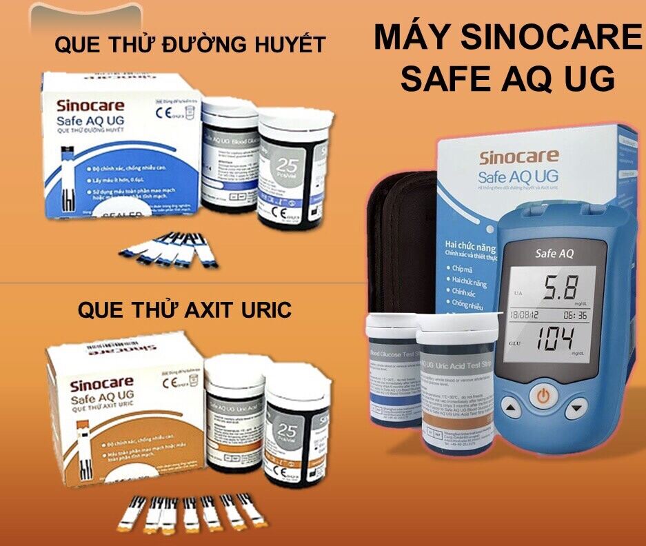 LỌ 25 Test thử que thử Axit UricSinocare Safe AQ UG Test Que thử đường