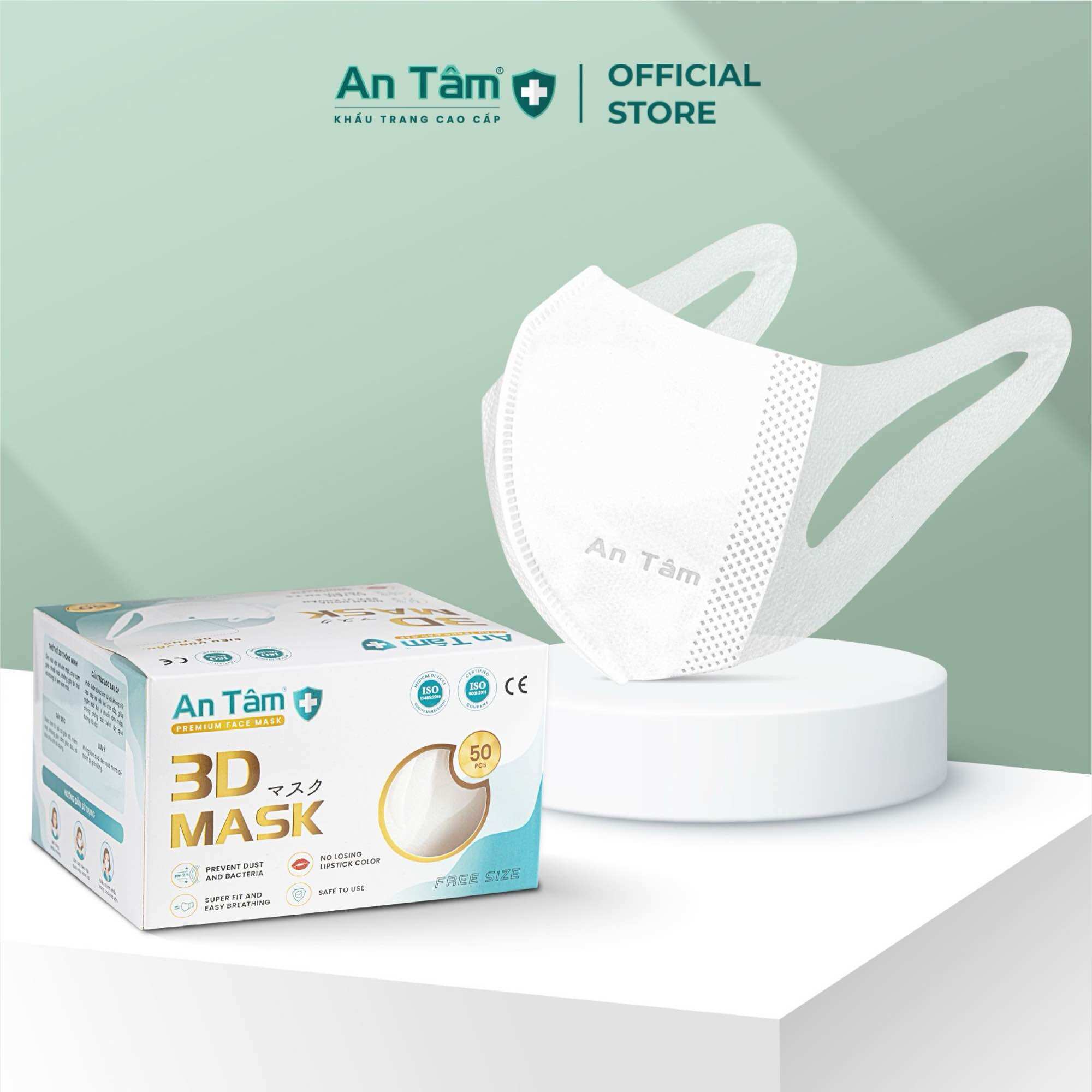Hộp 50 khẩu trang 3d an tâm 3 lớp