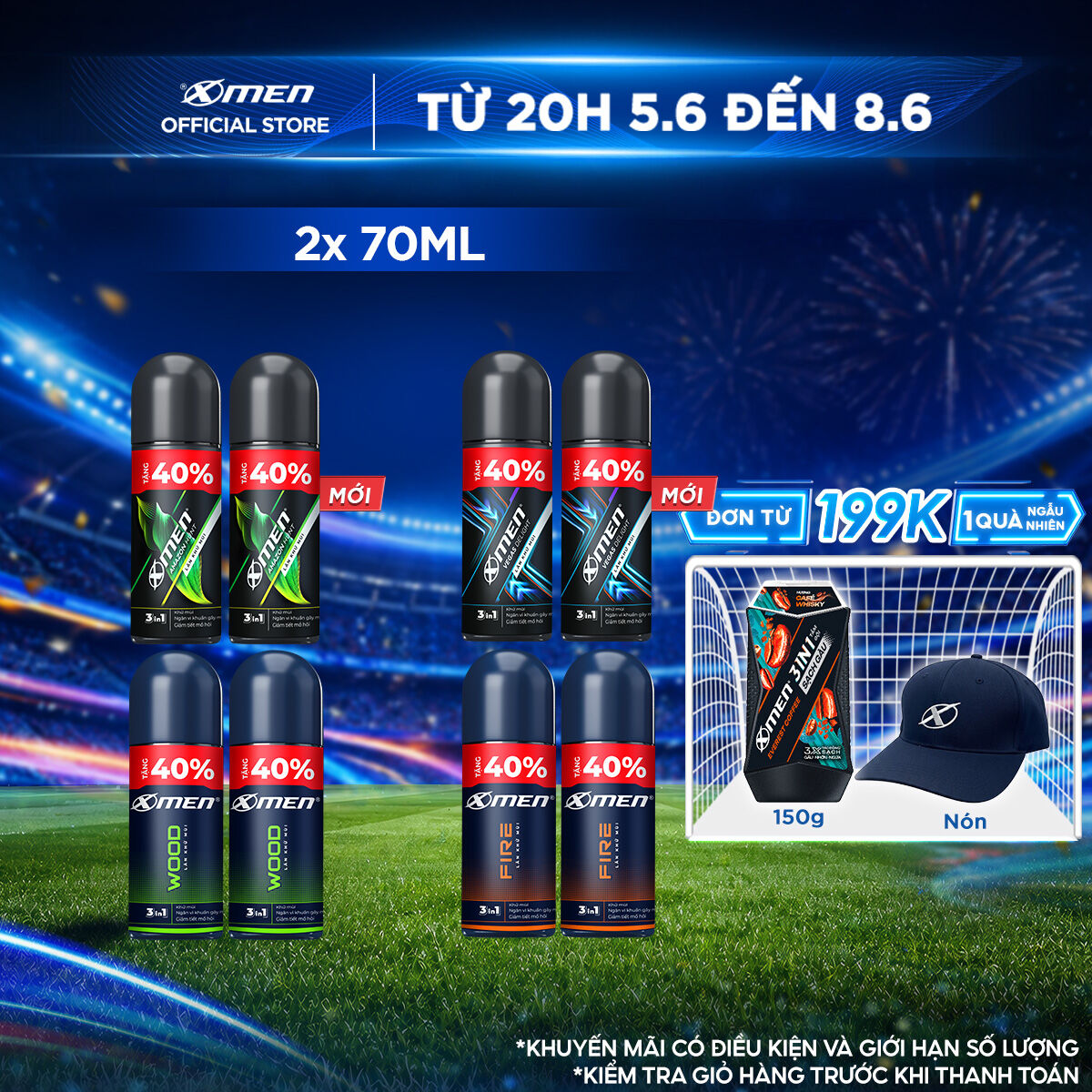[TĂNG 40% DUNG TÍCH] Combo 2 Lăn khử mùi Xmen Wood 70ml/chai - Hương thơm nam tính