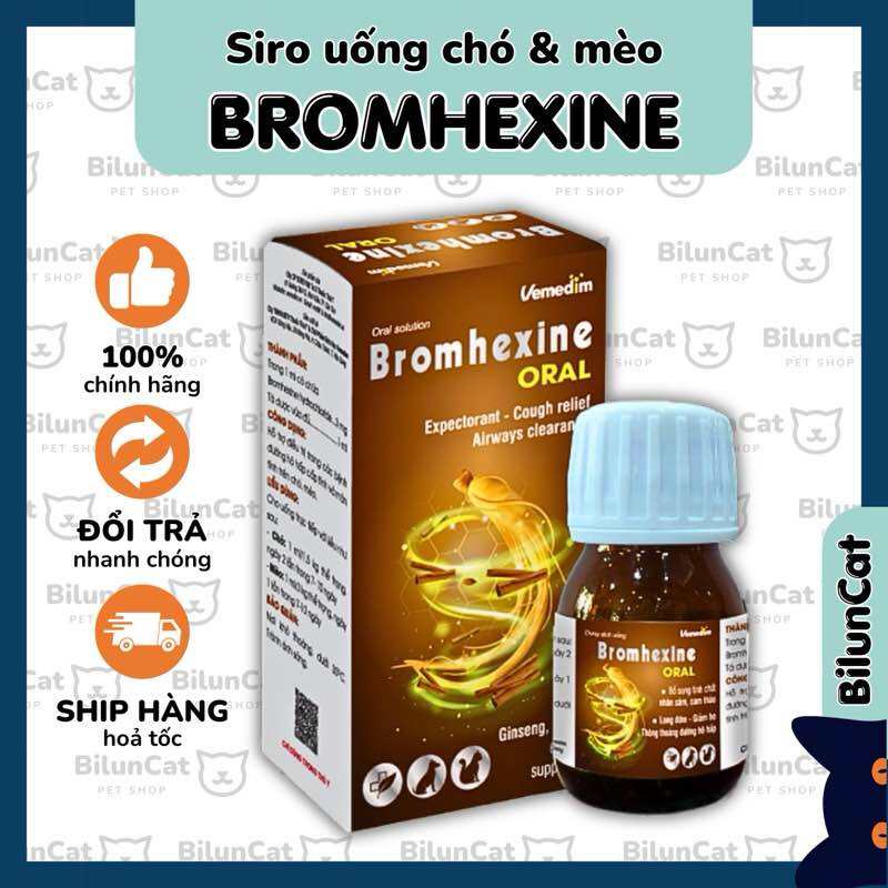 Bromhexine siro giảm ho cho chó mèo giúp long đờm thông thoáng hô hấp