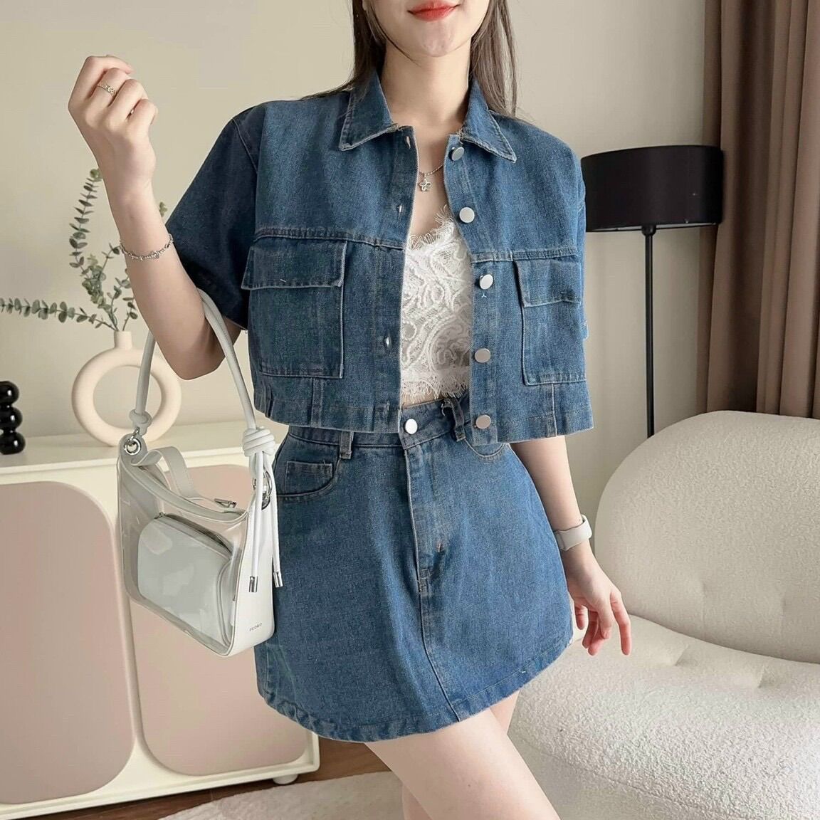 (SHOP TÁO ĐỎ BIGSIZE 50KG ĐẾN 90KG) set jean 2 món khồng kèm bra