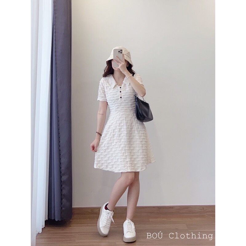 Đầm xòe cổ sơ mi sóng