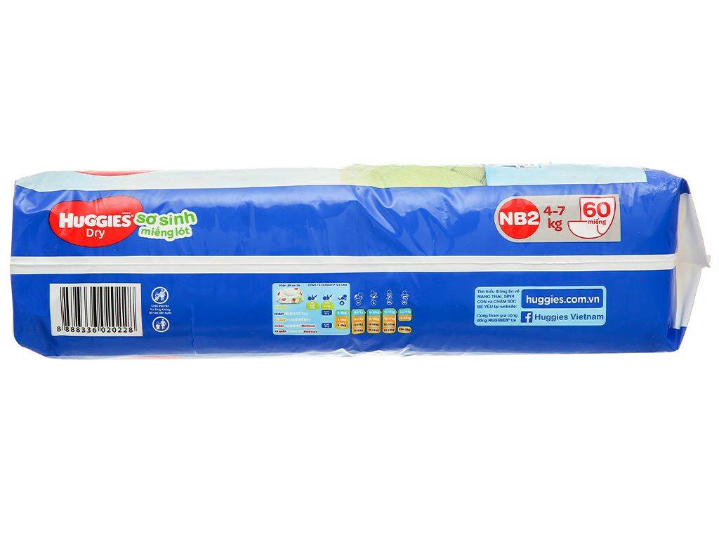 [Nhập RS0722 giảm 30k cho đơn 99k]Miếng lót Huggies NB2 60 miếng (4 - 7kg).