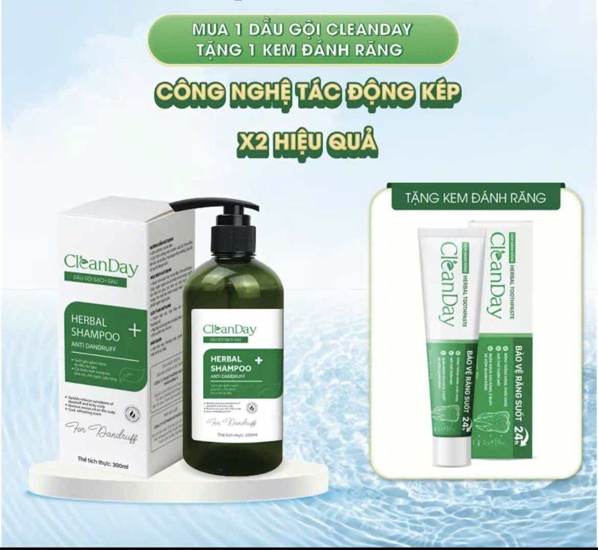 Dầu gội thảo dược Cleanday - combo mua 1 chai tặng kem đánh răng