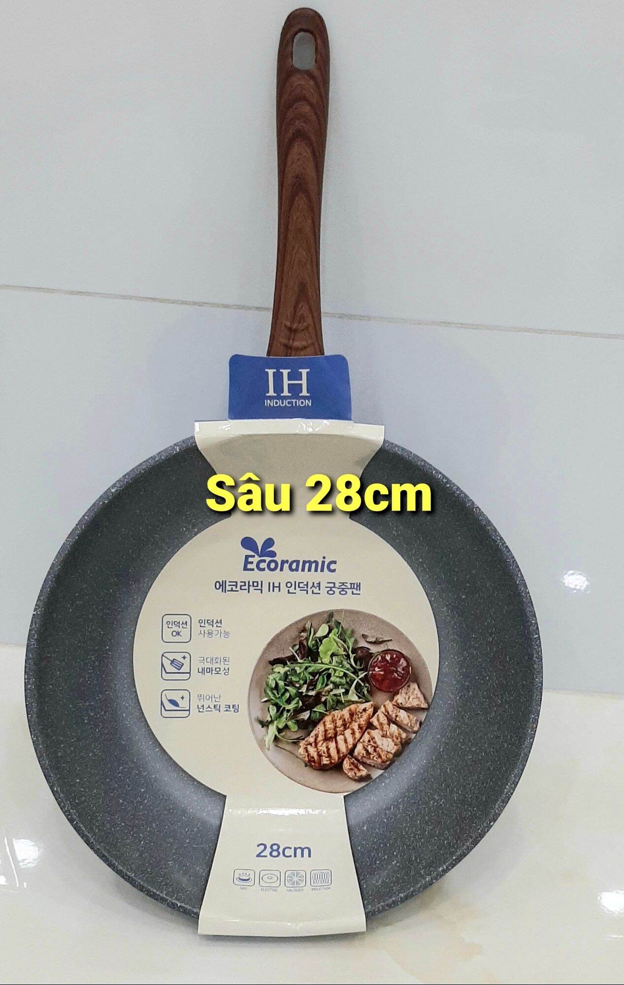 CHẢO ĐÚC VÂN ĐÁ SÂU LÒNG ECORAMIC ĐÁY TỪ 24CM, 26CM, 28CM