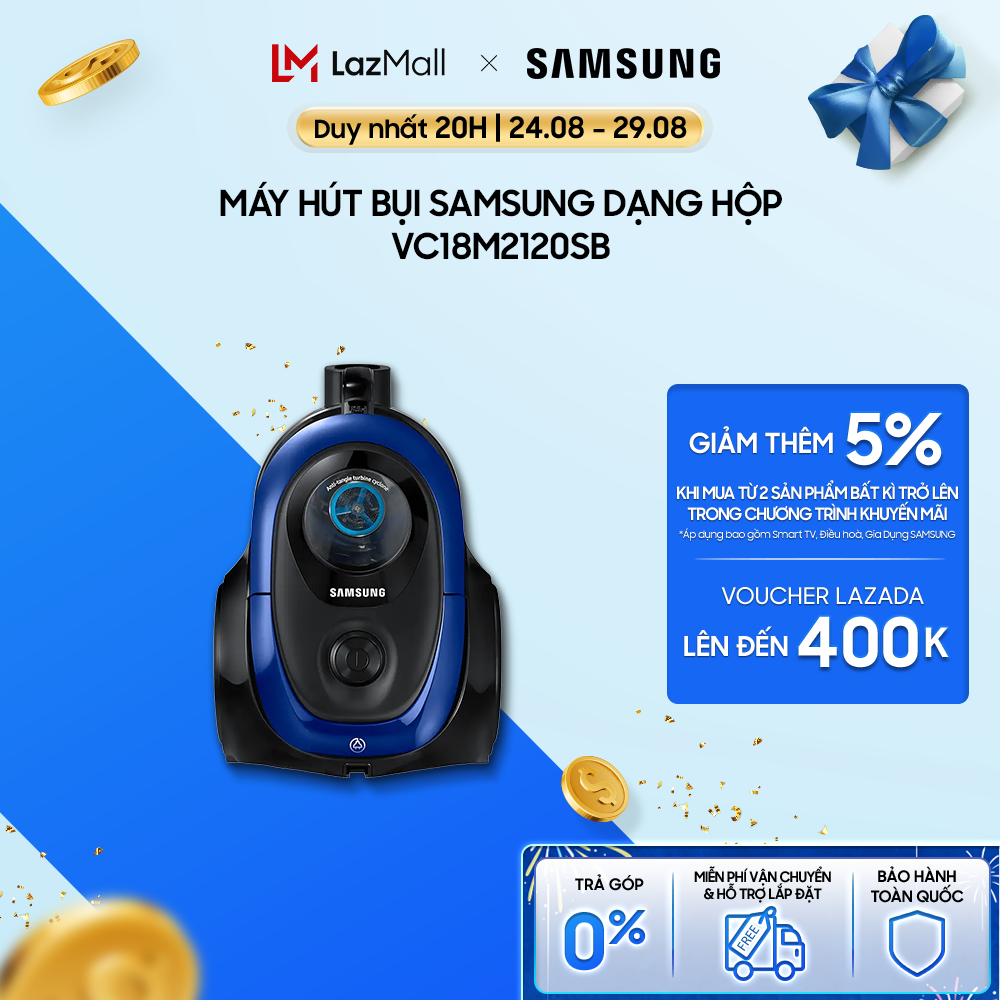 Máy Hút Bụi Samsung Dạng Hộp 360W Turbine Không Xoắn Tóc Màu Xanh Dương VC18M2120SB/SV