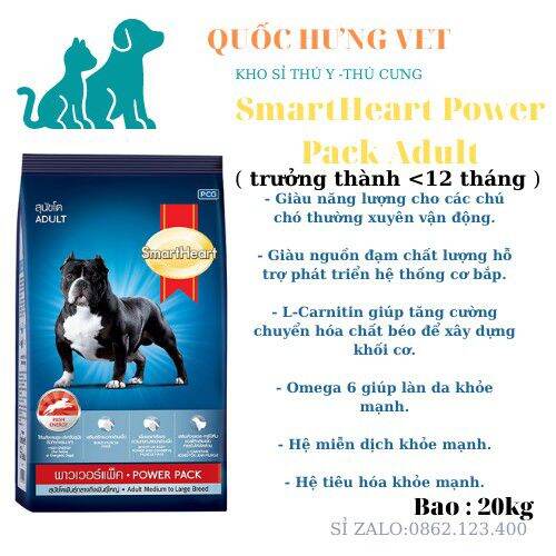 Thức ăn dành cho giống chó lớn - chó trưởng thành smartheart power pack- quốc hưng vet