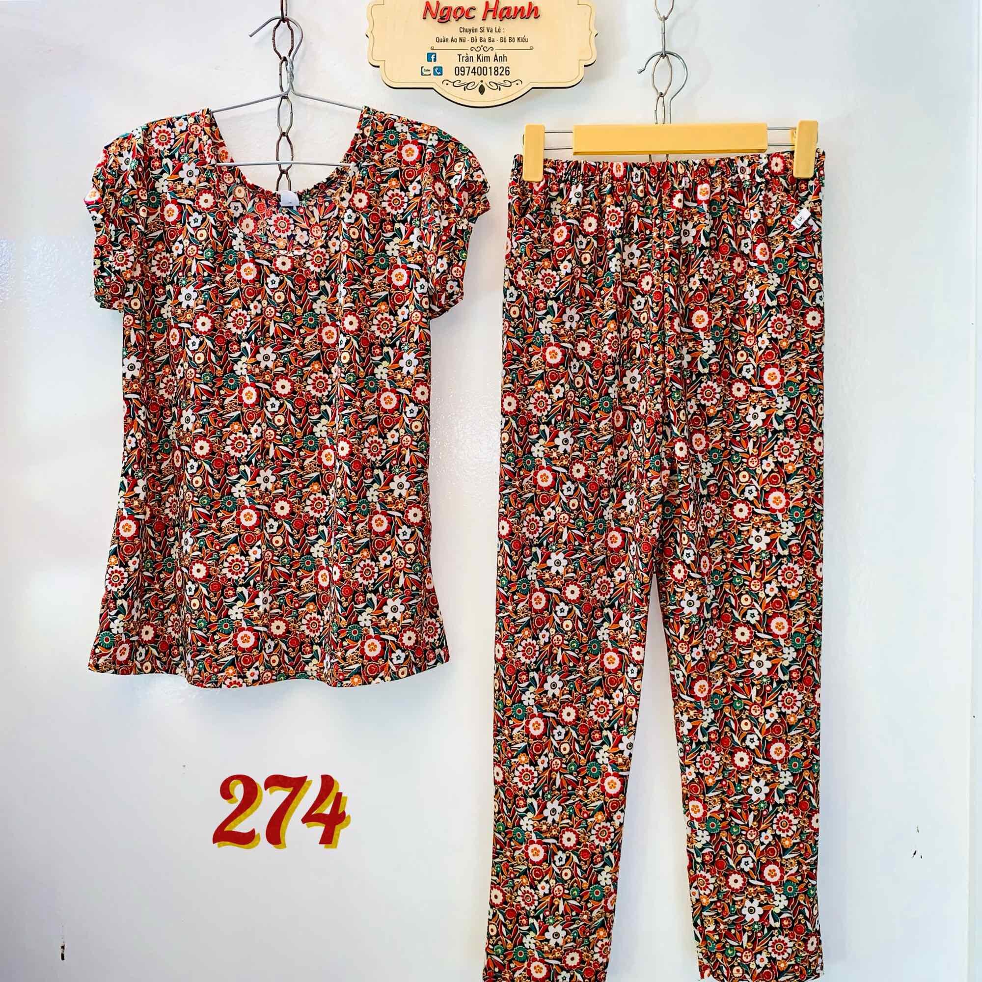 Đồ bộ nữ quần dài, vải thun cát hàn, size 45kg đến 68kg, ms: 96