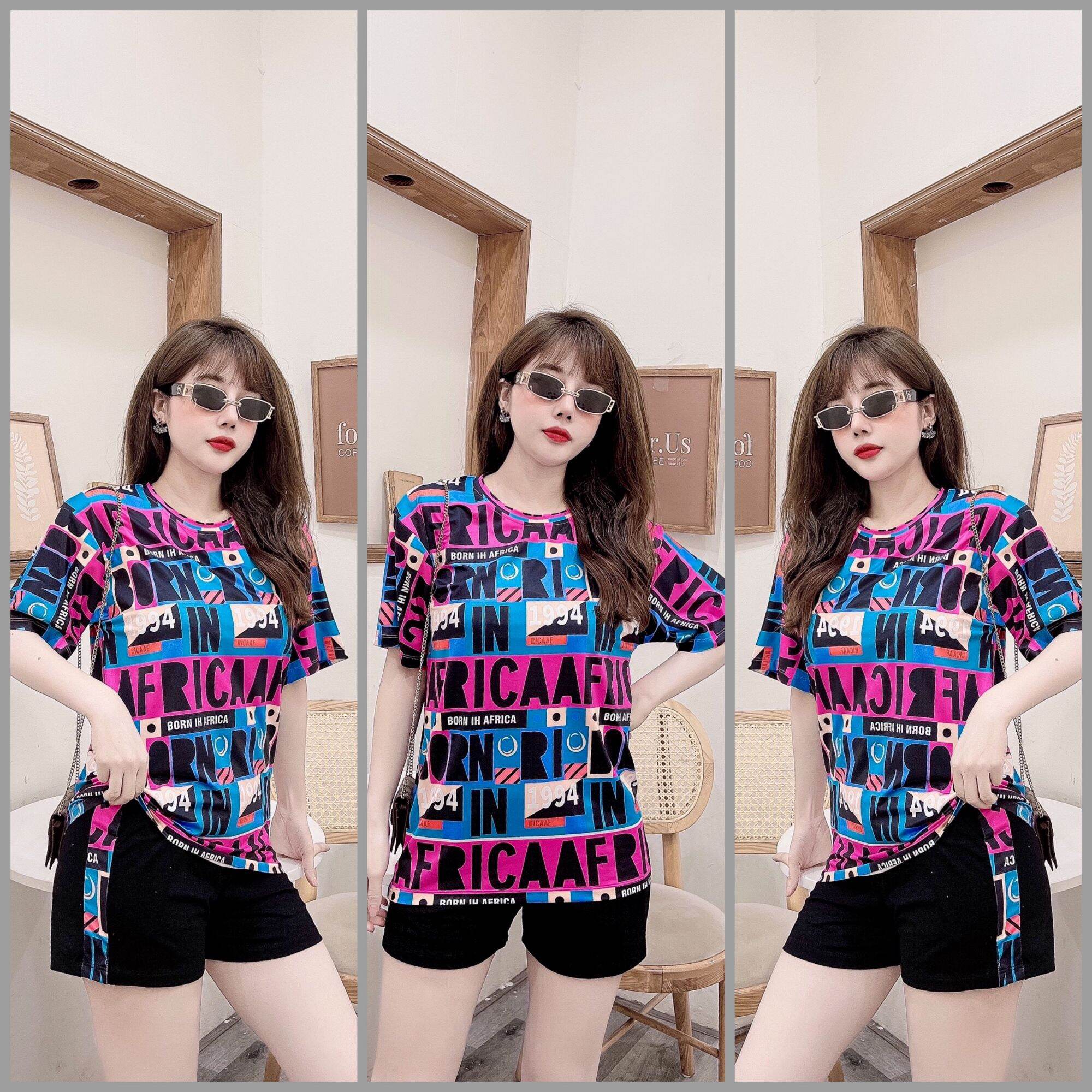 Bộ đồ đùi nữ in chữ 3D cao cấp thun cotton 100%