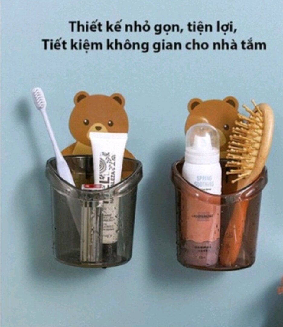 [ Tặng Móc Dán] Cốc Gấu Dán Tường Đựng Bàn Chải Đánh Răng