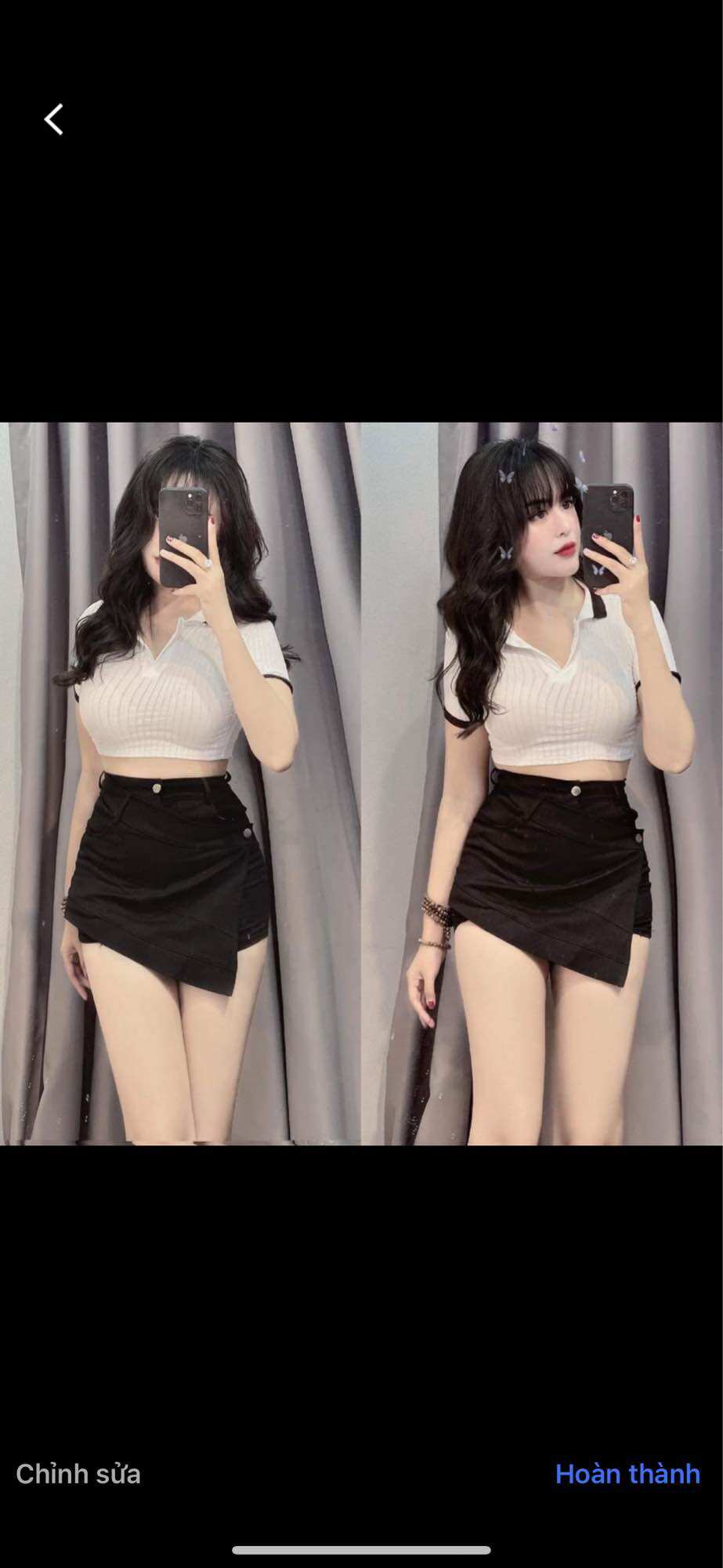 Set nữ áo polo cổ viền cực xinh form chuẩn phối chân váy xẻ 2 bên đùi và chân váy đắp chéo cá tính