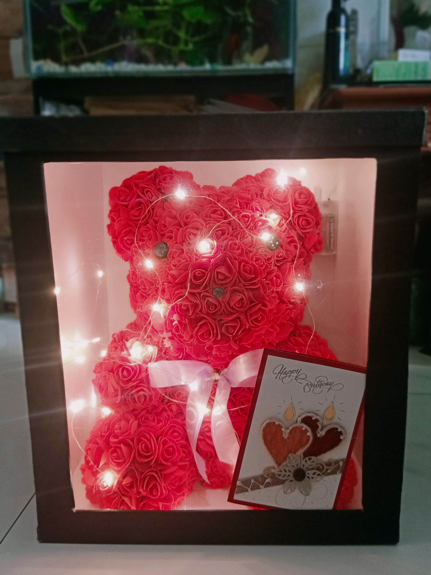 Combo hộp hoa gấu xốp, đèn 45cm
