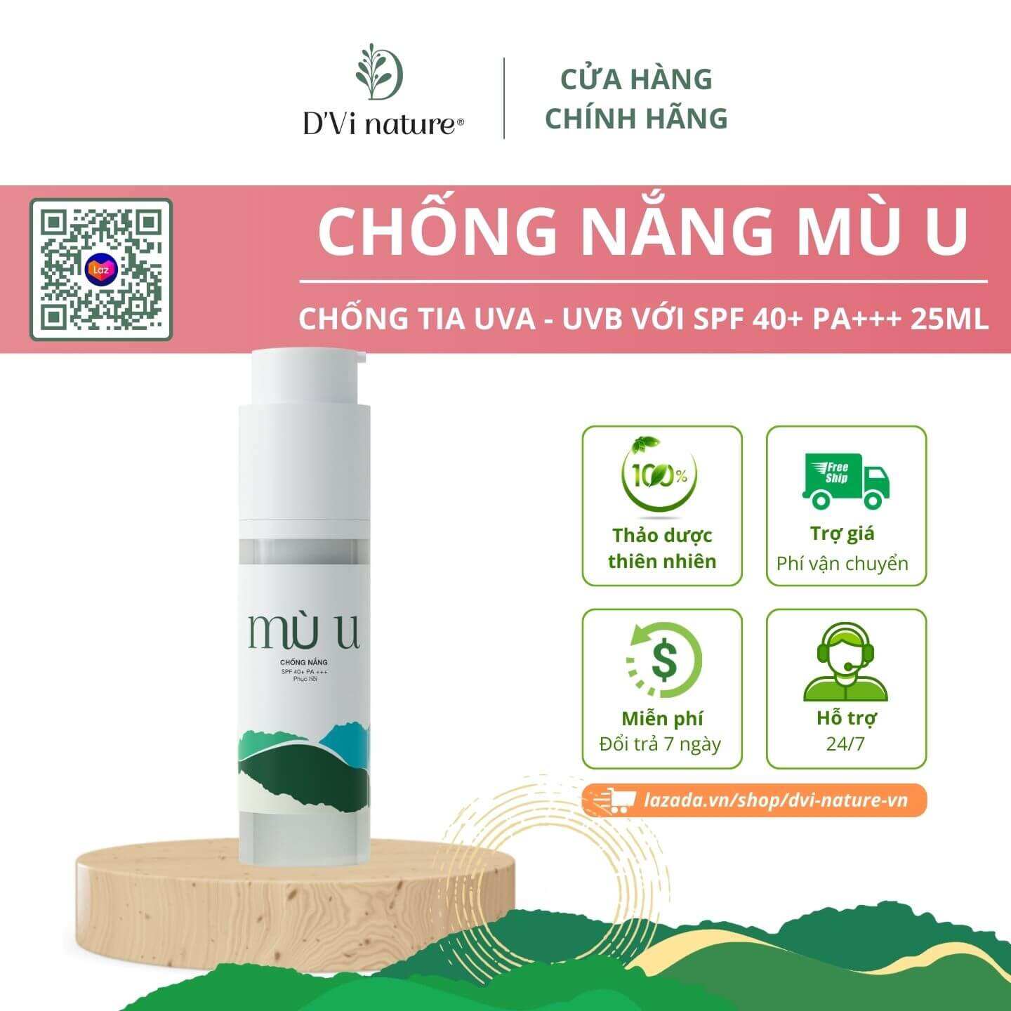 Chống nắng mù u dvi nature với spf 40+ pa+++ chống lại các tia tử ngoại uva và uvb của mặt trời gây hại cho da