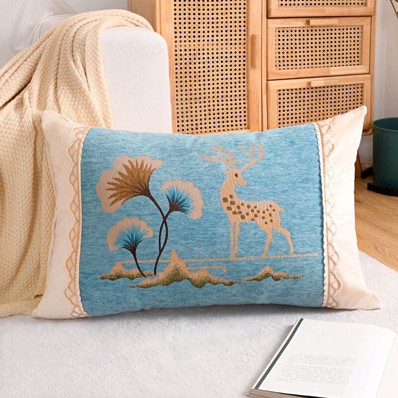 Gối ôm hình chữ nhật chenille, đệm dựa thêu hoa, gối tựa hình dài, gối ôm dài, gối sofa phòng khách tựa lưng đầu giường, vỏ gối ôm dài