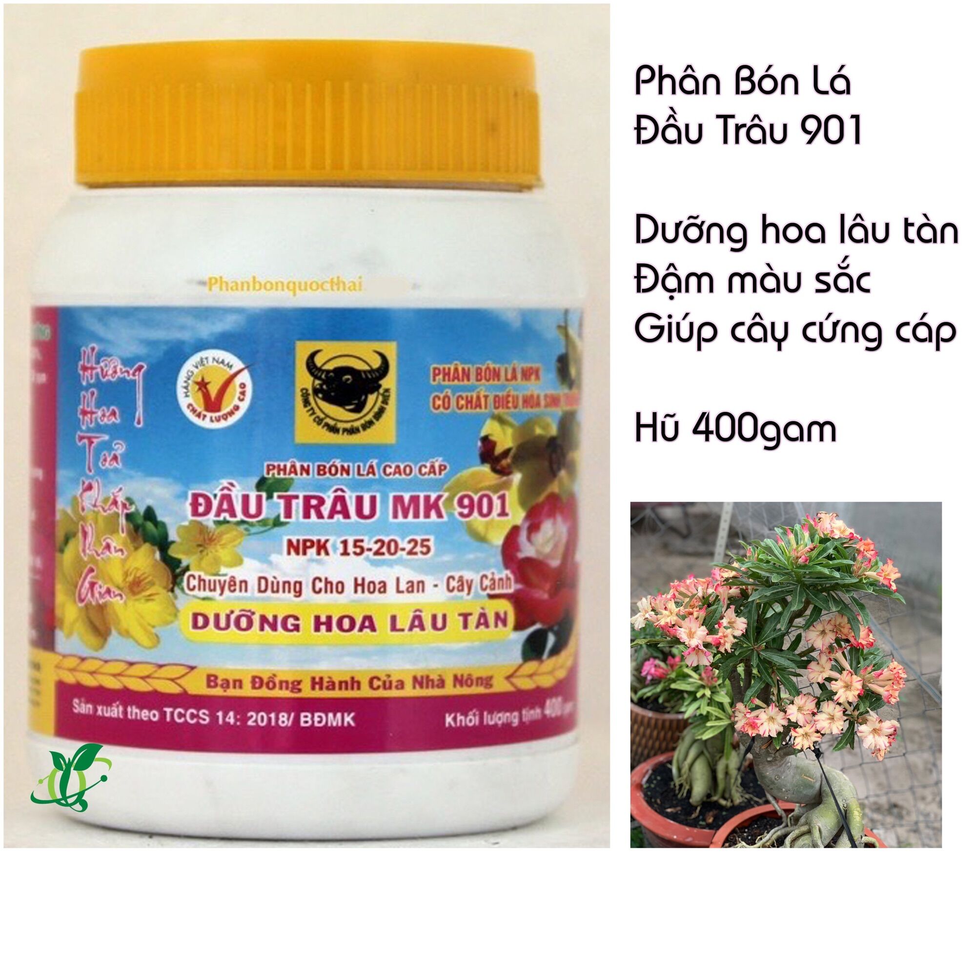 Phân bón npk đầu trâu 901-dưỡng hoa lâu tàn,hũ 400gam