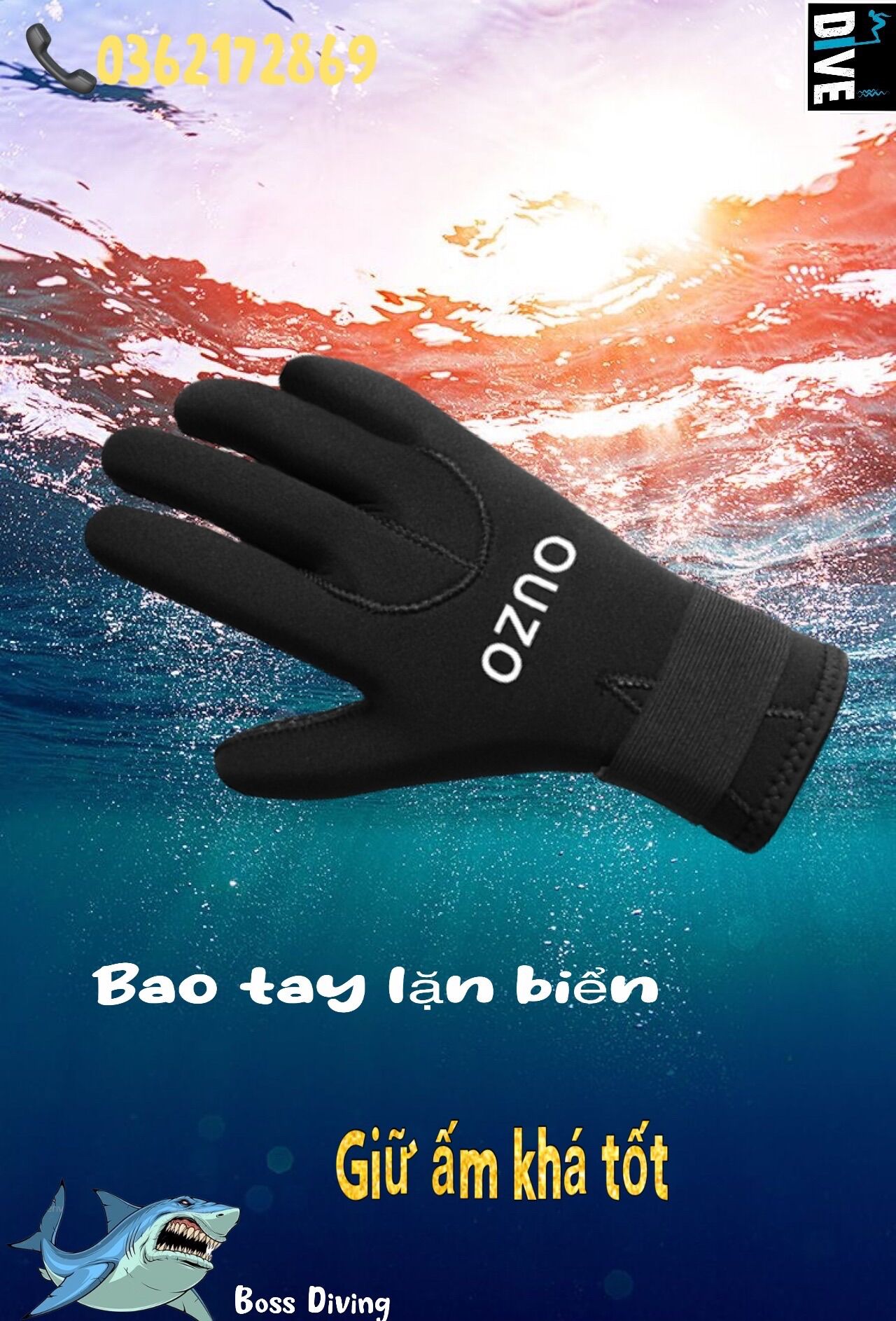 Bao tay lặn biển dày 3.0mm  giúp giữ ấm cho dân lặn