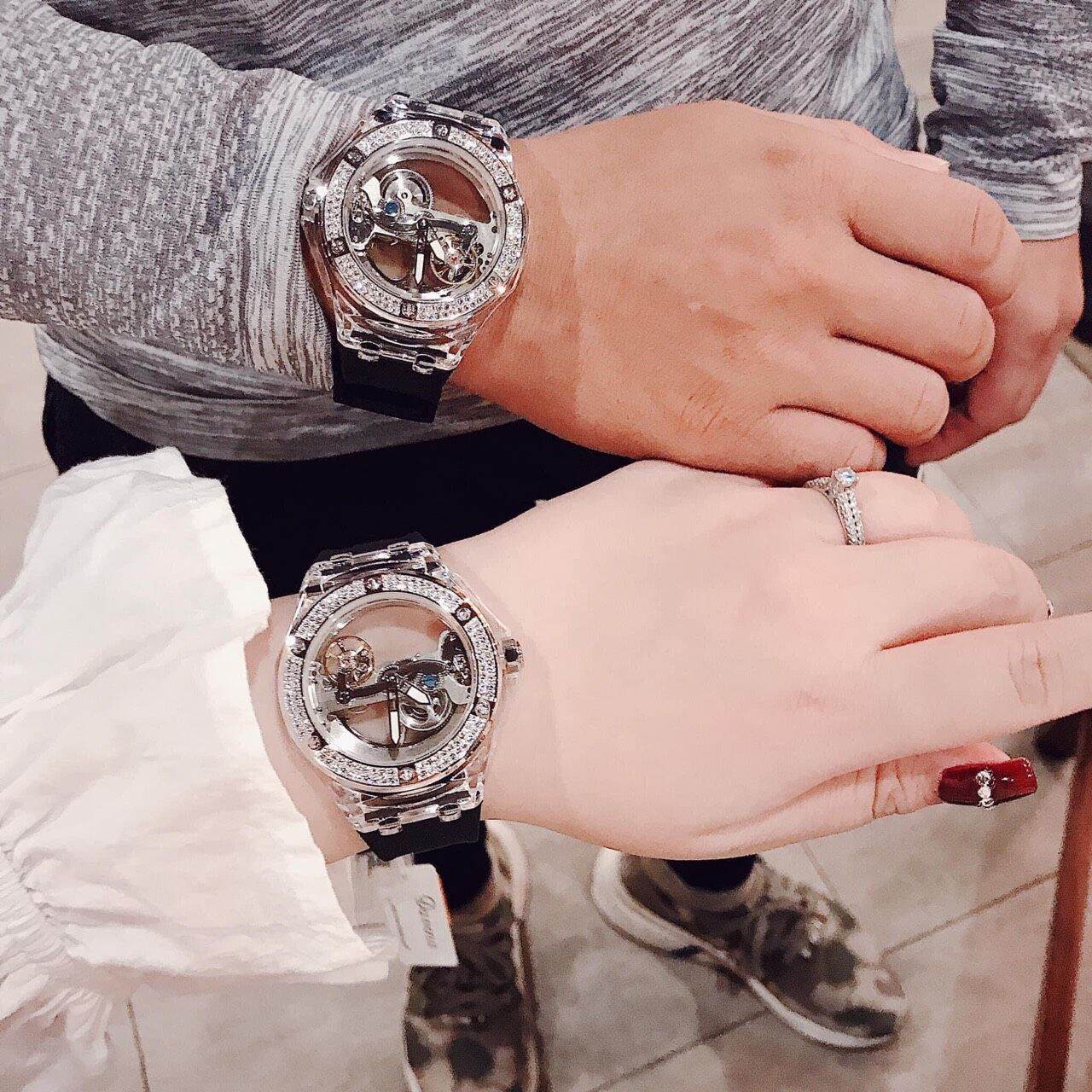ĐỒNG HỒ ĐÔI DAVENA OPEN HEART UNisex Cho Nam và Nữ