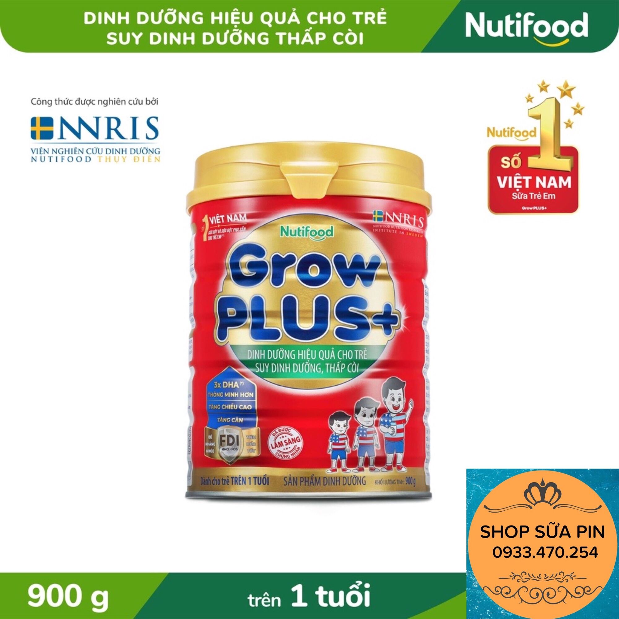 [HCM]Sữa bột nuti GrowPlus+ đỏ suy dinh dưỡng 1+, 2+  lon 900g (trẻ từ 1 tuổi trở lên)