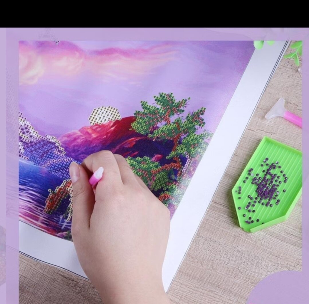 set 2 khay xanh dương hình chữ nhật kèm 2 bút đính 3 viên đá trong tranh DIY