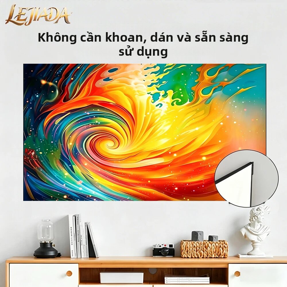 LEJIADA | LEJIADA 16:9 Màn Hình Chiếu Di Động Lưới Trắng Chống Ánh Sáng 160 °   Góc Nhìn Không Có Lỗ, Chất Liệu PVC Dùng Trong Nhà, Kích Thước 60-130 Inch