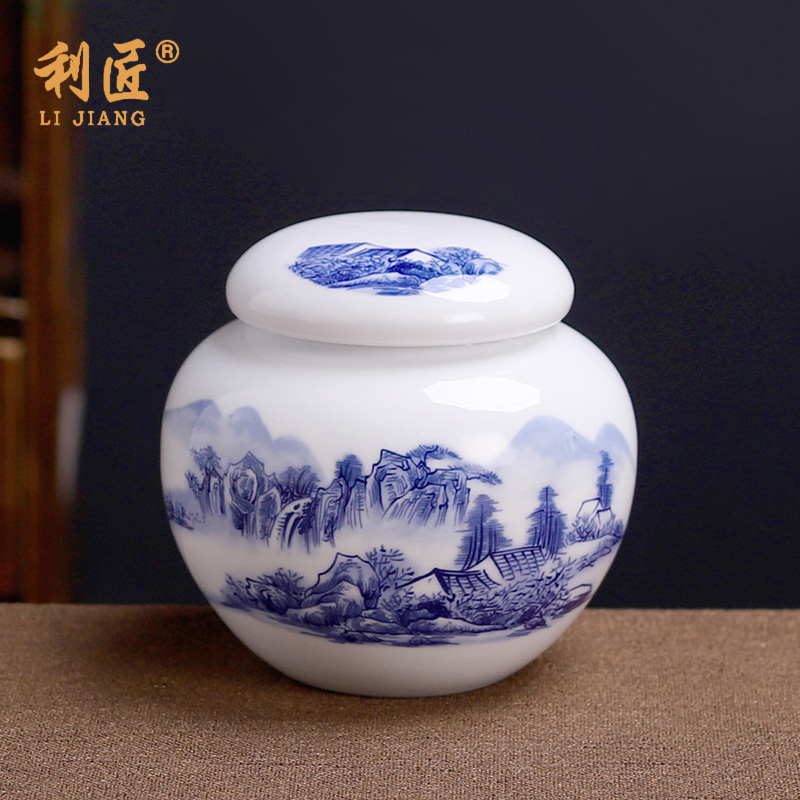 Hộp đựng trà gốm sứ thanh hoa hộp trà sản phẩm tinh xảo cỡ nhỏ gia dụng hộp kín trà xanh đỏ hộp đựng trà hũ đựng trà hũ đựng trà kho trà