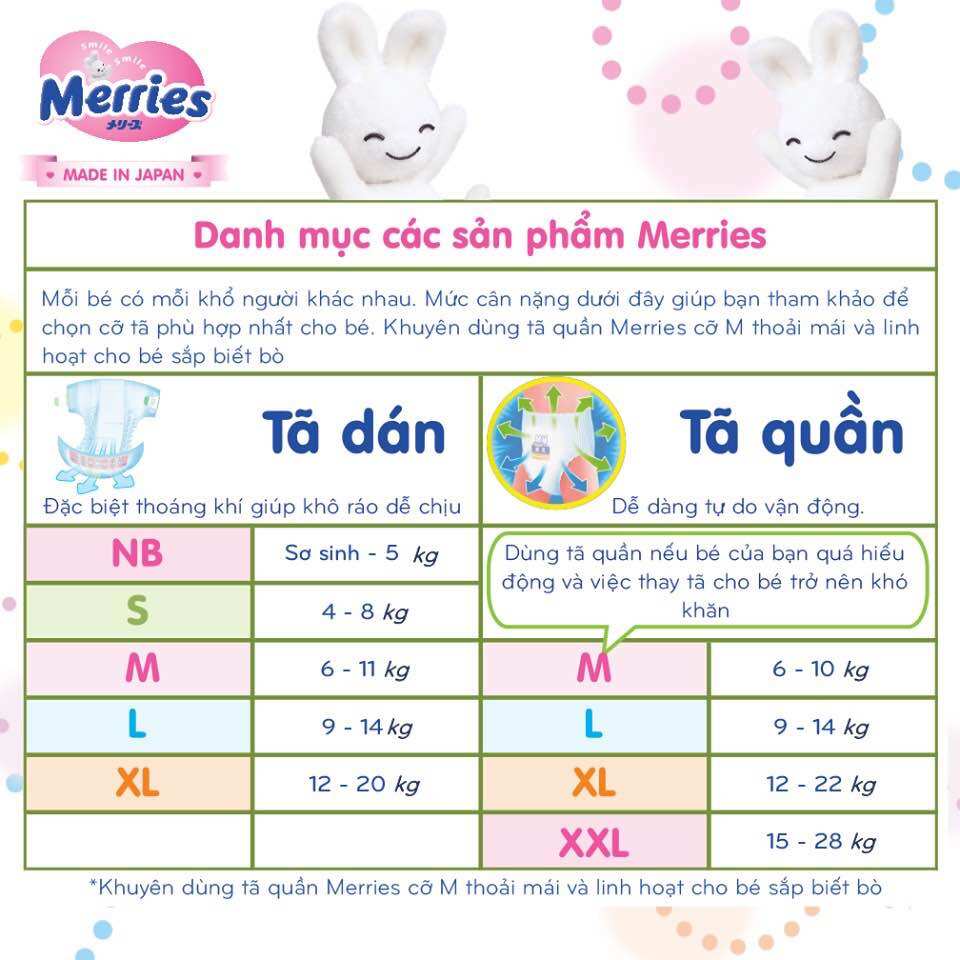 Combo 2 Tã dán Merries Jumbo Đủ Size M76/L64