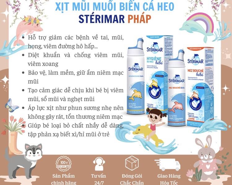 Xịt rửa mũi cá heo Stérimar cho bé từ 0 tháng tuổi (mẫu mới-màu xanh)