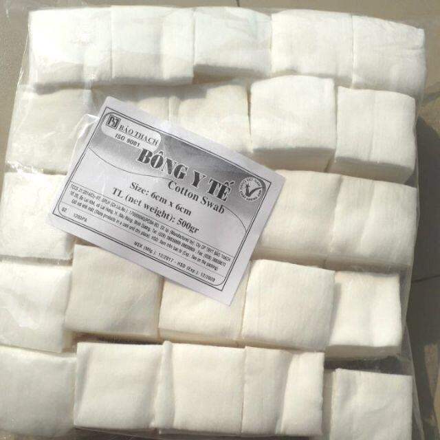 TÚI 500gr BÔNG GÒN Y TẾ CẮT MIẾNG SẴN Gòn vuông BẢO THẠCH Gòn vuông y tế cắt miếng (Bông miếng y tế) BẢO THẠCH 6cm x 6cm