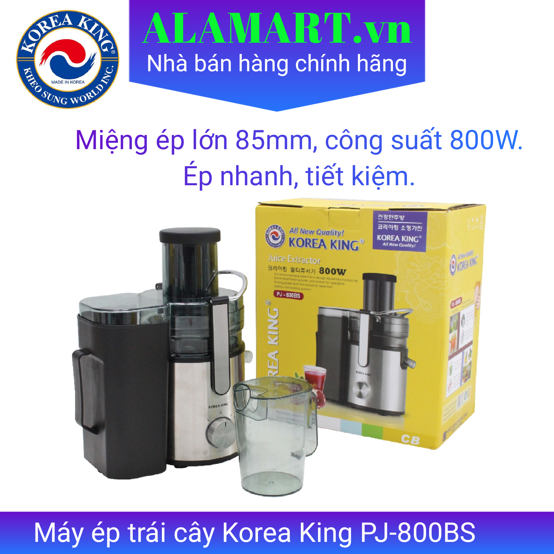MÁY ÉP TRÁI CÂY KOREA KING PJ-800BS ( 800W- MIỆNG ÉP LỚN)