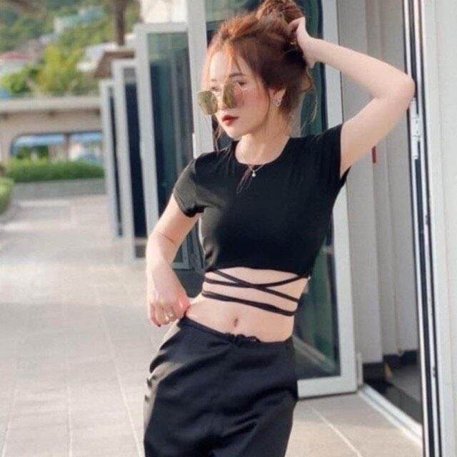 [HCM]ÁO NGẮN TAY HỞ BỤNG ĐAN DÂY BOONG STORE H20