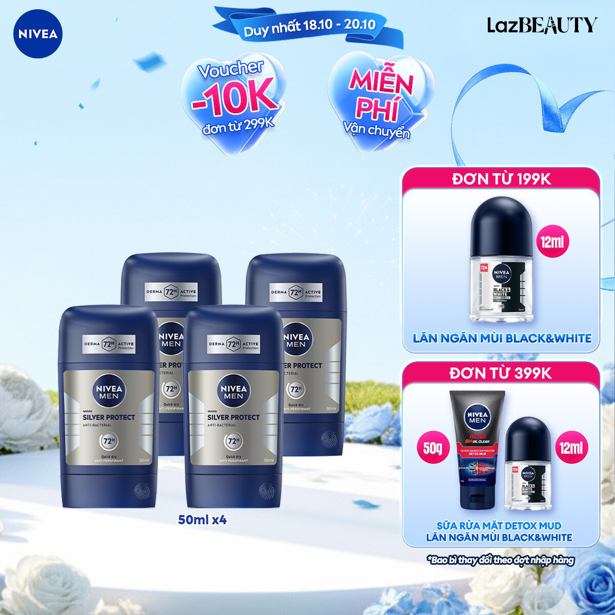 Bộ 4 Sáp Khử Mùi NIVEA MEN Phân Tử Bạc (50 ml) - 83181