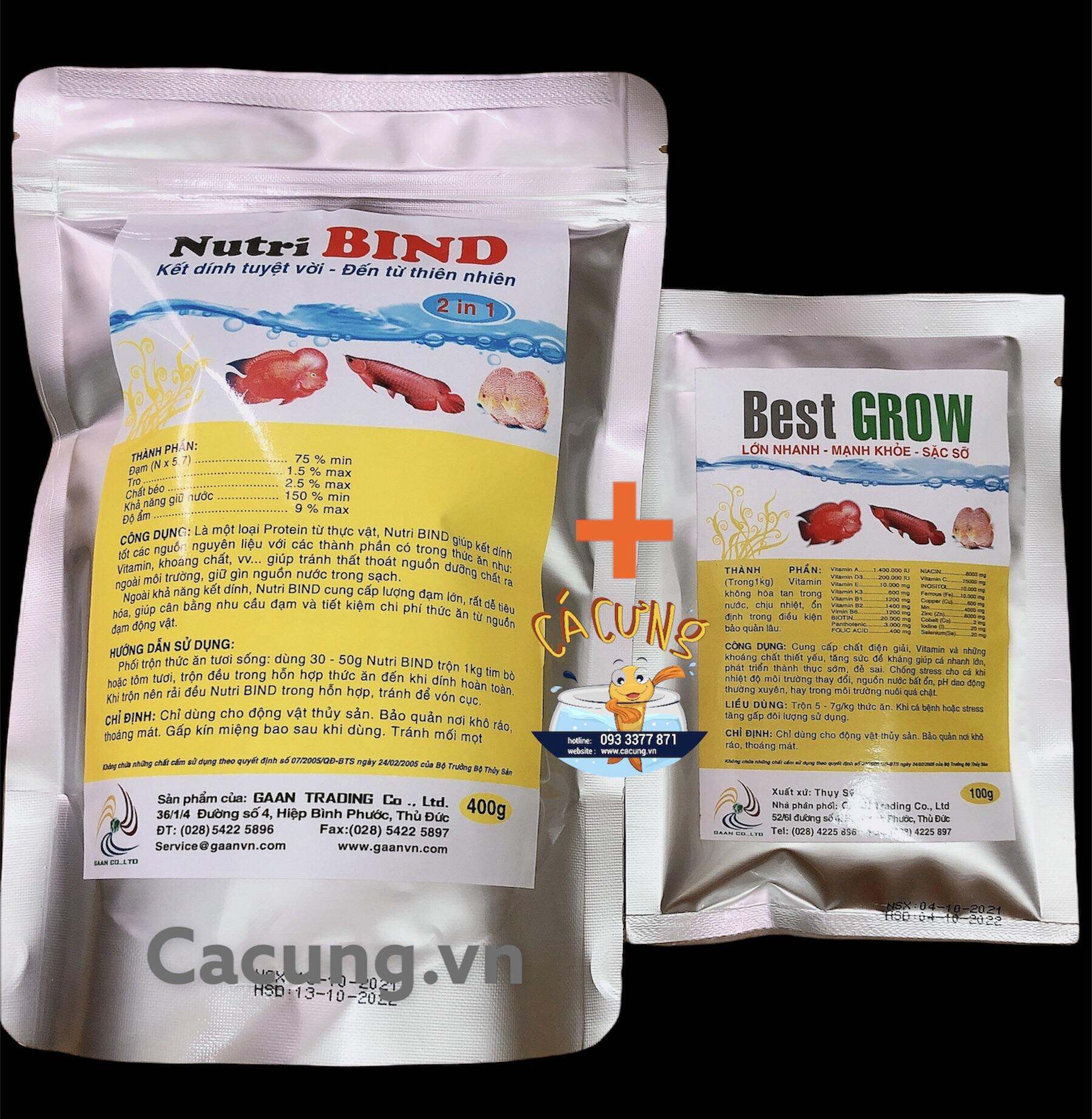 Combo Chất kết dinh Nutri Bind 400g và Vitamin Best Grow 100g trộn tôm tim bò thức ăn cho cá